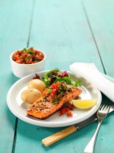 Barbequed Salmon with Cherry Tomato and Caper Relish